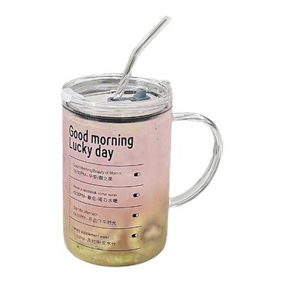 礼品水杯印LOGO吸管杯子简约大容量马克杯耐高温高硼硅玻璃杯套装