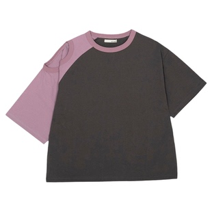 BUCH WEAR T恤女2026夏季新款个性拼色不规则露肩短袖上衣667507