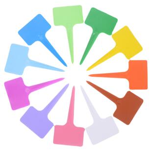 彩色加厚T型塑料园艺标签牌多肉植物花卉花名防水耐晒插地牌送笔