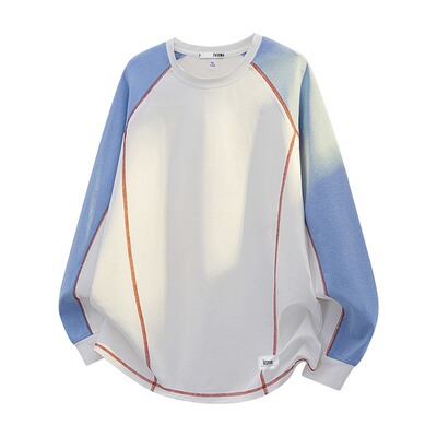 itizzue潮牌拼接撞色长袖T恤男