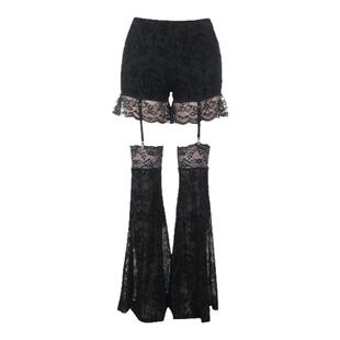 wannathis 哥特蕾丝heels舞服套装女黑色性感吊带上衣可拆卸裤子