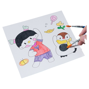 儿童填色水彩画涂鸦套装diy手工幼儿园画画涂色画卡刮刮画本女孩