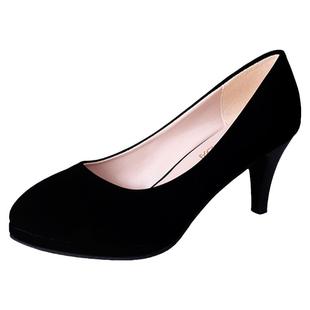 大学生礼仪高跟鞋子女生空乘面试正装圆头小皮鞋黑色职业工作单鞋