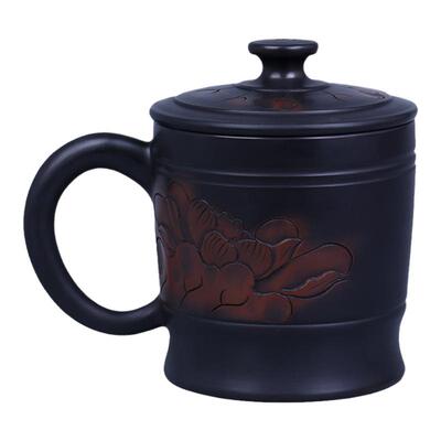建水紫陶纯手工浮雕办公杯200ml