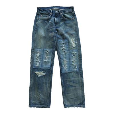 WIROTE威络NBHD03MAX牛王蓝basic做旧手缝补丁复古宽松直筒赤耳牛