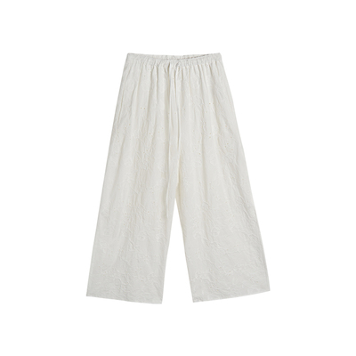 TOFOD 摩洛哥 小众设计感度假海边镂空刺绣休闲裤宽松小白裤