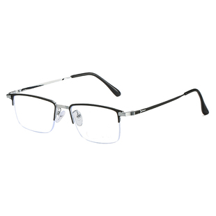 高档钛框玻璃镜片老花镜男高清金属半框老人眼镜耐磨养目品牌正品