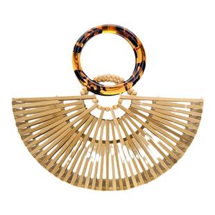 新款竹编包女竹节手提包外出拍照沙滩包亚克力手提包镂空竹子包