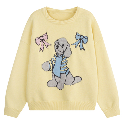 YUZI鱼子复古童趣提花毛衣大码