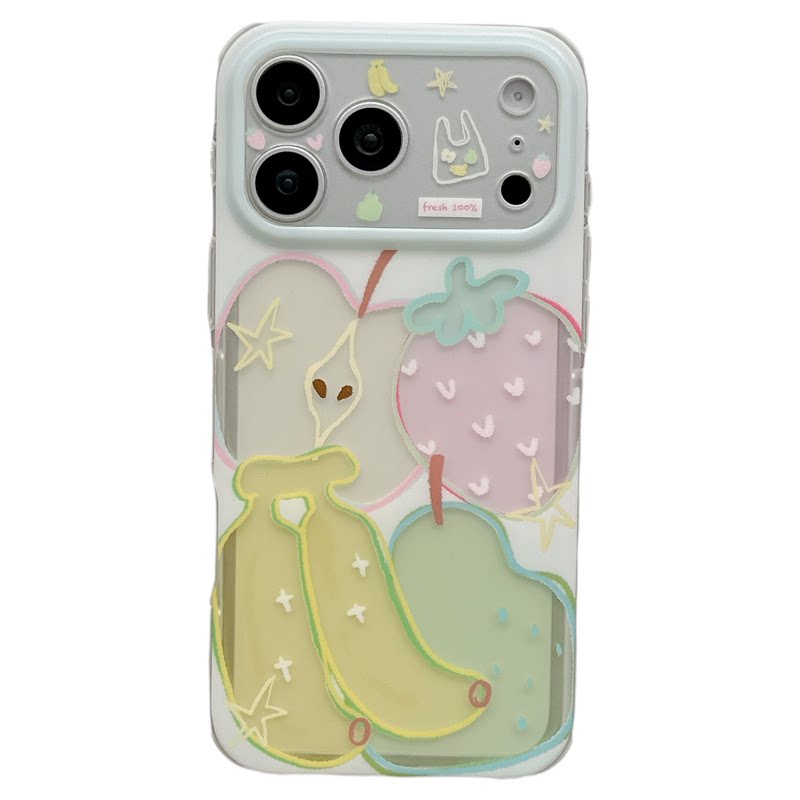 MoreRex ins小清新半透水果波点涂鸦适用苹果18手机壳iphone17promax新款18pro全包15防摔保护套14磨砂16女款