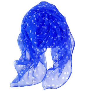 蓝小花真丝桑蚕丝长款丝巾轻薄款四季百搭围巾纱巾妈妈防晒披肩女