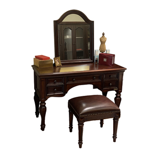 蒙杰西全实木化妆桌梳妆台轻奢高级感主卧室电脑书桌带化妆镜凳子
