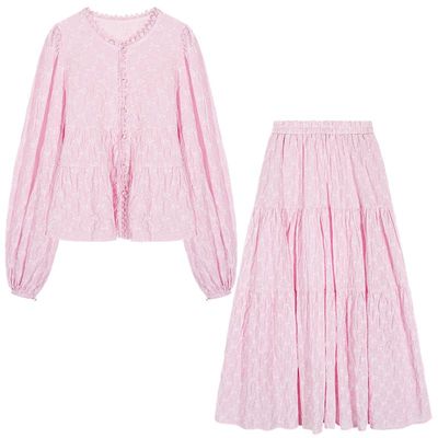 落落狷介粉色套装裙女两件套