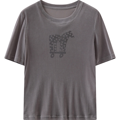 播商场同款小马印花圆领短袖T恤女26春季新款正肩上衣BDT1YD2908