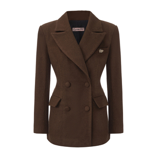 le palais vintage老钱风 棕色收腰直角肩姐姐气场毛呢外套