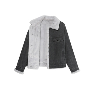 白鹿语内里复合毛感外套2024冬新款气质翻领牛仔加厚保暖女式大衣