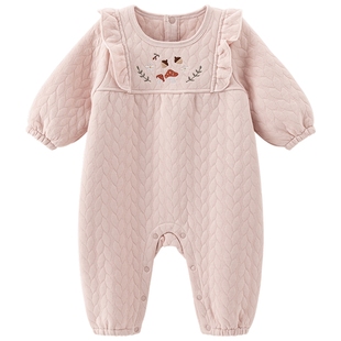 乖奇熊女宝宝夹丝棉连体衣秋冬季保暖婴幼儿可爱公主风哈衣爬爬服