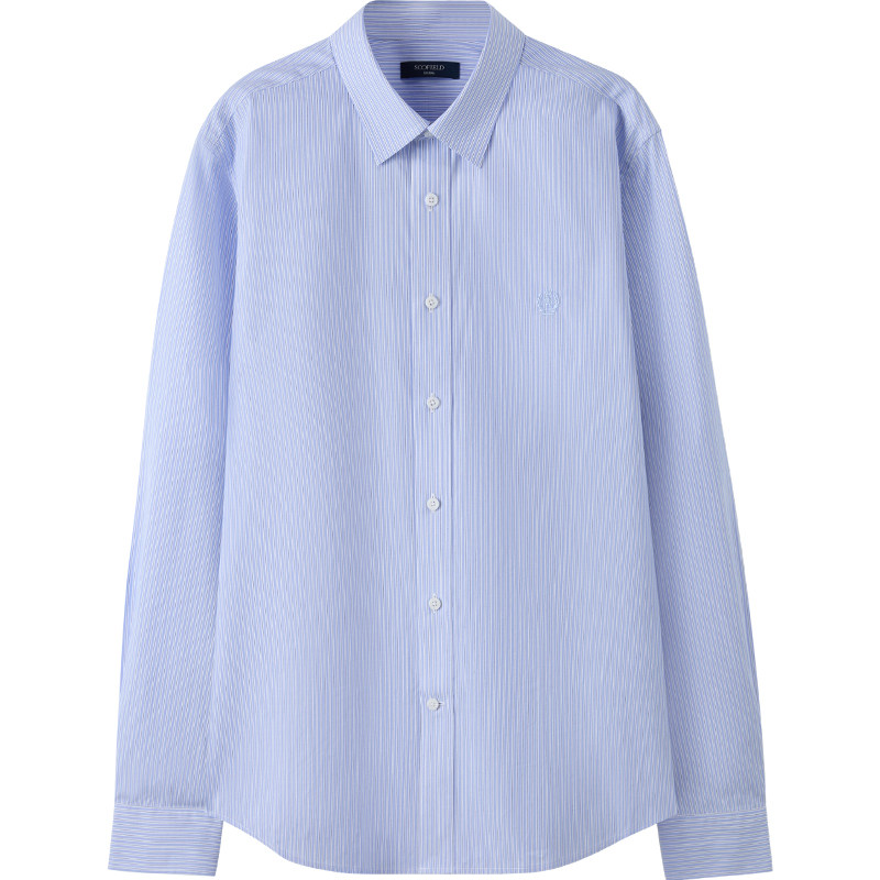SCOFIELD男装26夏季新品100%棉长袖职场通勤条纹修身蓝色衬衫男