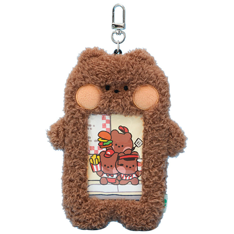 LINE FRIENDS布朗熊minini WORLD毛绒卡包钥匙扣胸牌证件公交卡套