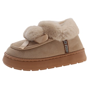 棉拖鞋女冬季外穿可爱毛球室内家居加厚毛绒保暖防滑高帮包跟棉鞋