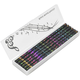 七彩音符黑木铅笔学生礼品音乐文具学习奖励高音谱号铅笔盒12支装