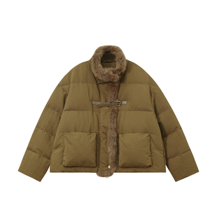 郑买买 小欧包 新款时尚休闲皮扣式高级感毛领短款羽绒服冬季女款