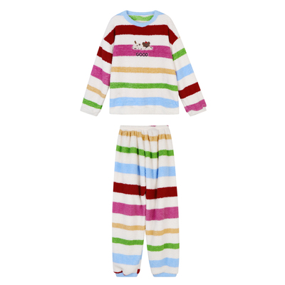可爱条纹卡通睡衣裤保暖套装