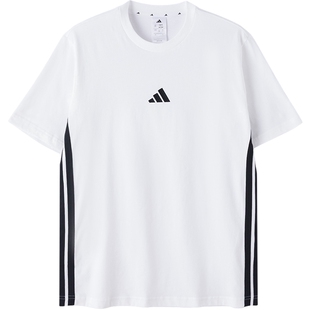 Adidas阿迪达斯男装2026新款运动休闲小LOGO三条纹短袖T恤JE6388