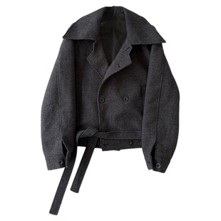 H1c 双排扣*多形态系带短款正肩花纱毛呢外套 立挺肩型/比例修饰