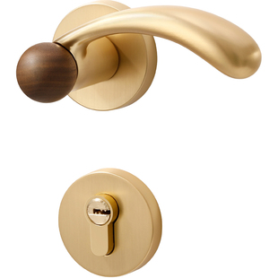 金色卧室门锁室内房间分体房门锁家用木门磁吸静音中古风门把手