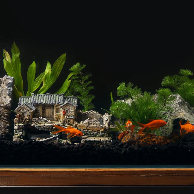 水族箱假山鱼缸造景装饰品鱼虾躲避屋建筑模型老房子微景观小摆件