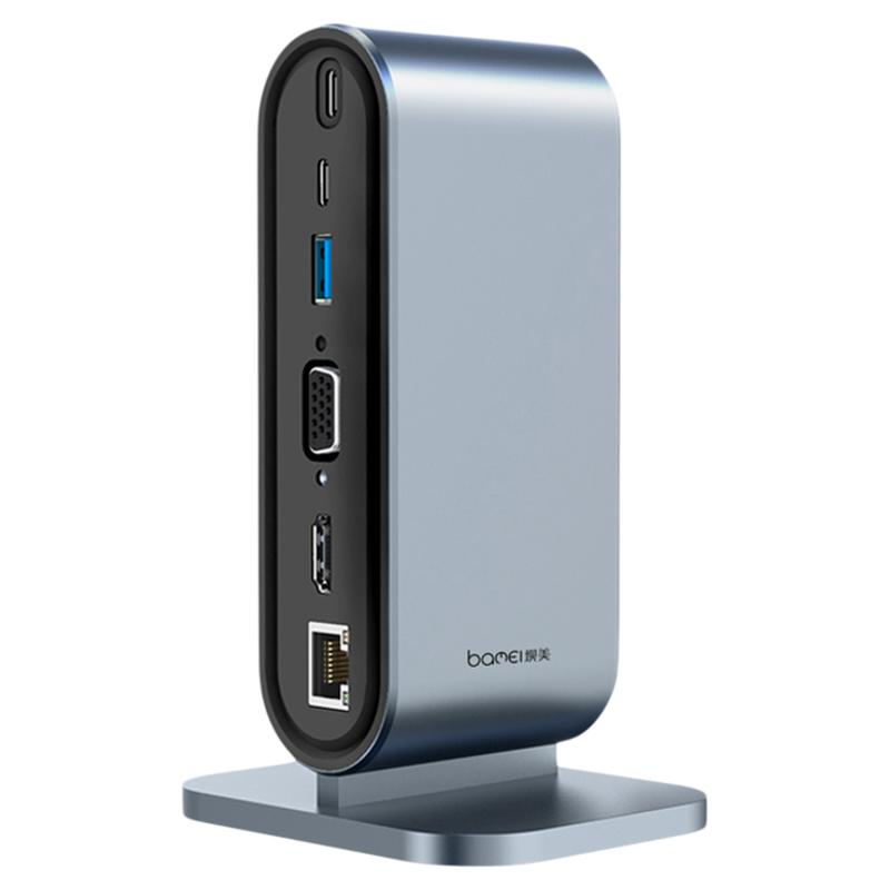 坝美立式拓展坞笔记本type-c扩展坞12合1HD高清VGA USB3.0有线网口TF SD读卡3.5mm音频AUX P