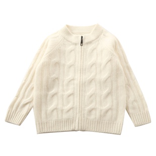 洪叶云台三股100%纯山羊绒衫男童开衫女童毛衣拉链外套儿童羊绒衫