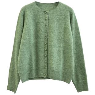 相对纶/超软超暖显气色羊绒羊毛拉毛圆领针织浅黄蓝绿色开衫毛衫