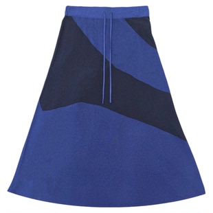 ZB/珍贝2025年春季新款墨水蓝丝绒撞色女半裙A字优雅百搭  67037