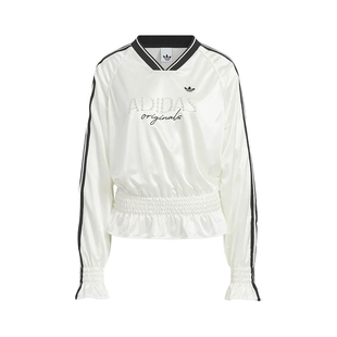 adidas阿迪达斯三叶草抽褶针织宽松球衣T恤白色女长袖上衣 KS2879