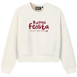 FILA 马上起飞斐乐卫衣女2026春新款短款红色休闲针织长袖上衣