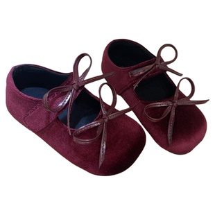 韩版童鞋2025女童秋冬新款蝴蝶结金丝绒公主皮鞋儿童红色新年单鞋