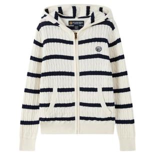 eland kids衣恋童装女童针织开衫2025秋季新品条纹绞花毛衣外套