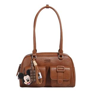 Disney迪士尼米奇保龄球枕头包包女秋冬复古波士顿通勤手提单肩包