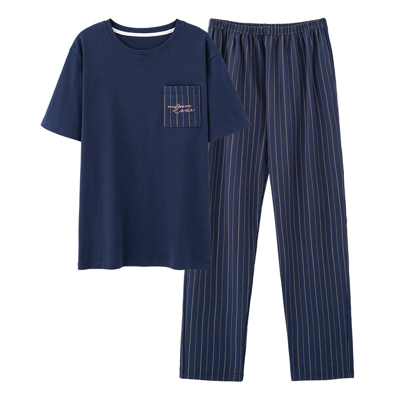 男士睡衣夏季纯棉短袖长裤家居服