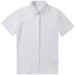 回笑白色雪纺短袖衬衫女通勤OL风考编答辩面试正装上衣职业衬衣