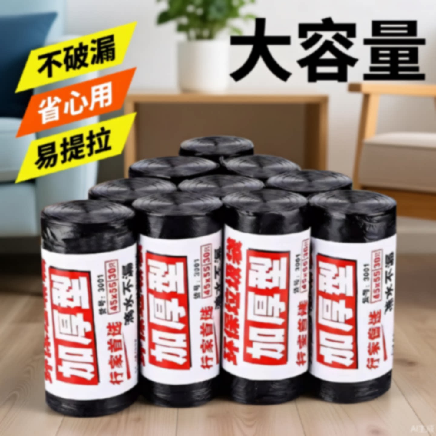 家用垃圾袋加厚一次性黑色4555大中小号厨房办公室平口