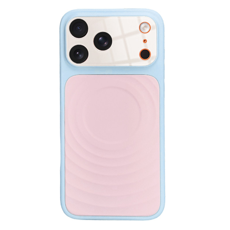 ins治愈系软妹粉蓝撞色大视窗适用苹果17ProMax手机壳新款iPhone18pro磁吸波漾纹16pm女款15按键全包