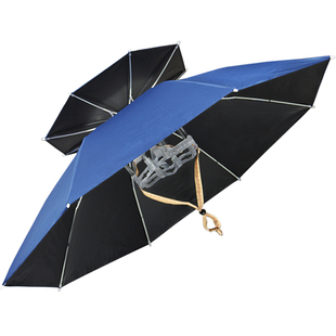1米钓鱼伞帽双层头戴式大号双层透气防晒防雨黑胶超轻遮阳伞头伞
