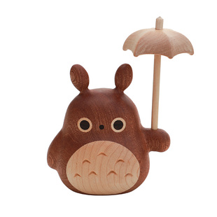 木质龙猫摆件实木卡通手办风车桌面可爱治愈木雕木制女生生日礼物