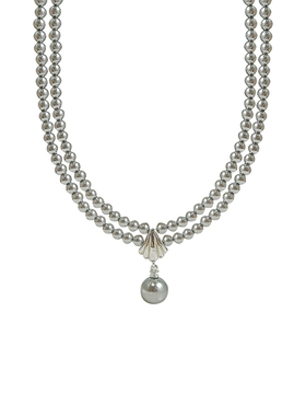 高级感贝壳吊坠双层灰珍珠项链女