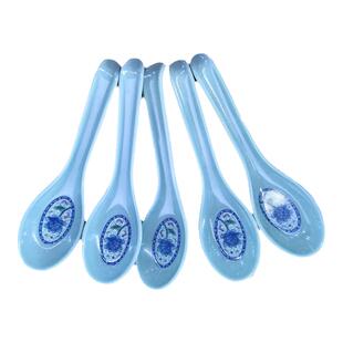 密胺仿瓷蓝青花勺子喝汤勺家用塑料调羹勺防摔喝粥馄饨勺商用匙羹