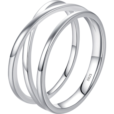 摩典925银简约环环相扣情侣指环