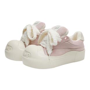 BXWP不喜勿喷小泡芙开口笑粉色麂皮丑萌休闲厚底增高鞋大头面包鞋